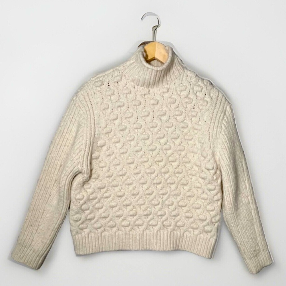 Zara Chunky Knit Turtleneck Sweater Cream Off White Sz‎ Medium Soft